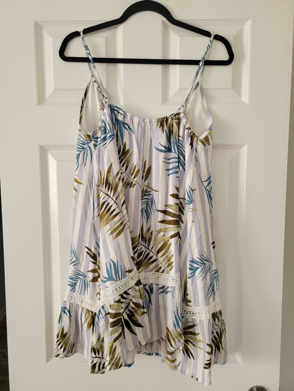 Womens Size Medium Tropical Leaf Print Sundress - White, Olive & Teal - Picture 2 of 5